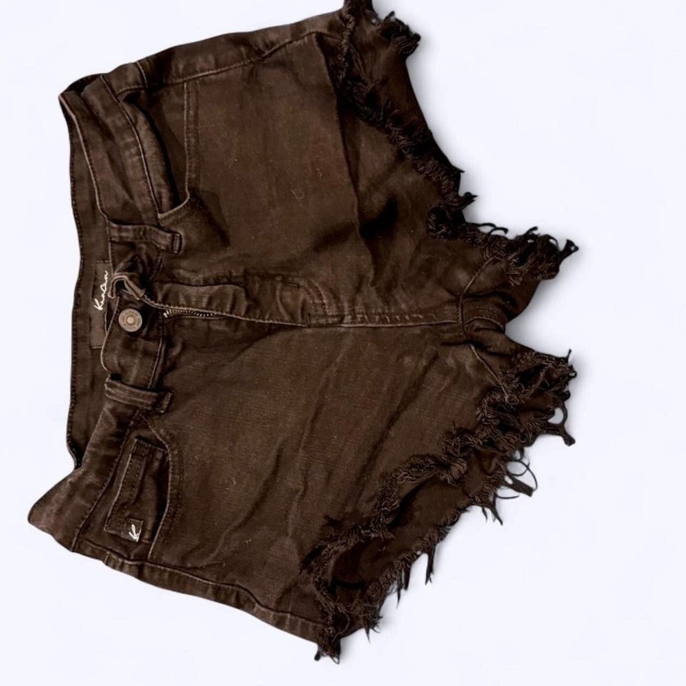 KanCan Womens Dark‎ Brown High Rise Frayed Raw Hem Denim Shorts Size 27 7